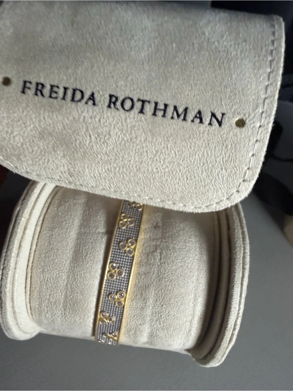 Freida Rothman Gold over Silver 925 Crystal Bangle Bracelet, NWT